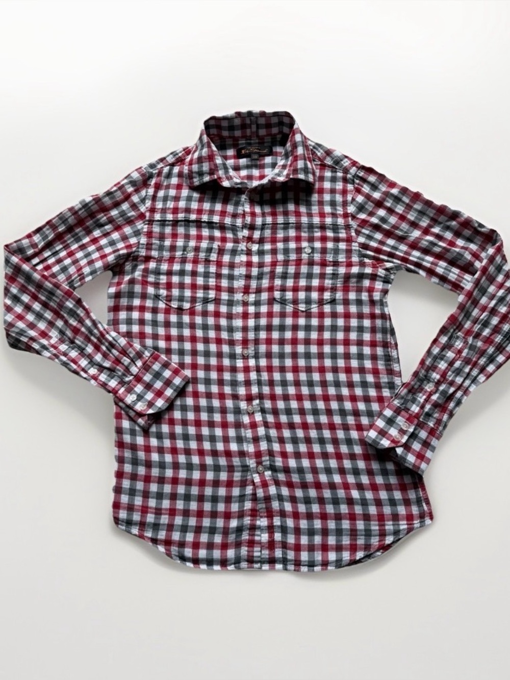 Ben Sherman Red Gingham Button Down Shirt XS 90s Retro Mod Boho Cottagecore